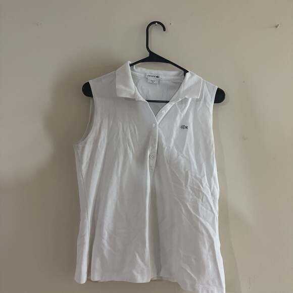 Lacoste Tops - Lacoste Women's Sleeveless Polo Shirt - Y2K Style - White, Size 4
